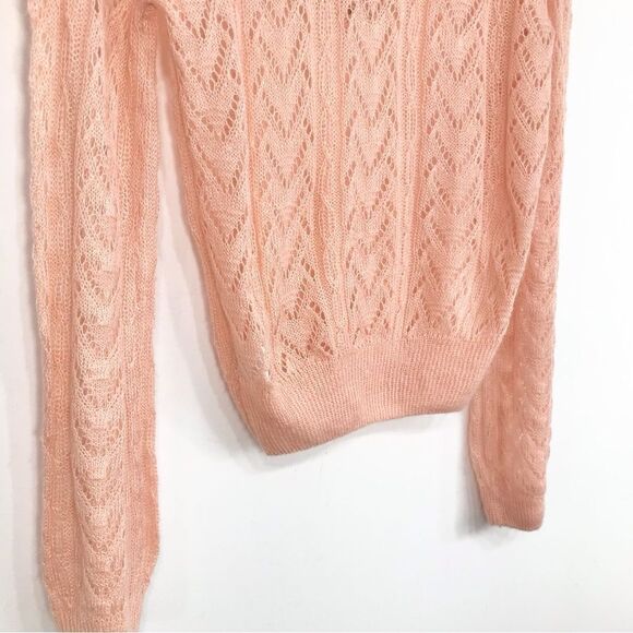 Listicle Pale Pink Ruffle Yoke Feminine Romantic Open Knit Pullover Sweater NEW - Picture 12 of 16